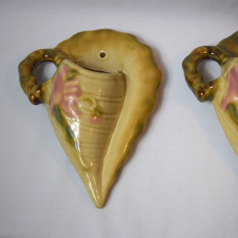 Pair Vintage Hull Pottery Woodland Wall Pocket Vases